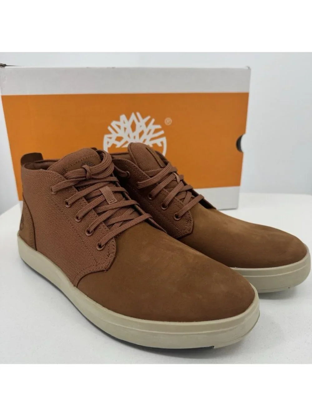 Timberland Men's Tree Davis Square Mid Top Lace-Up Sneakers in Saddle size 9.5